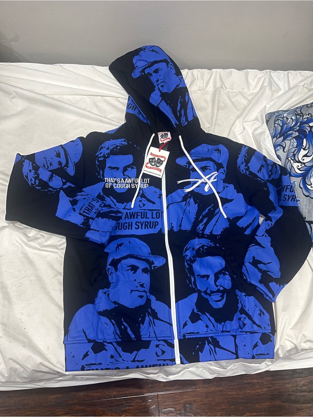 Asaali Blue & Black Graphic Zip-Up Hoodie